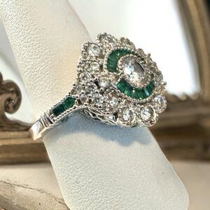 Sterling Silver Green/White CZ Cocktail Ring (9)